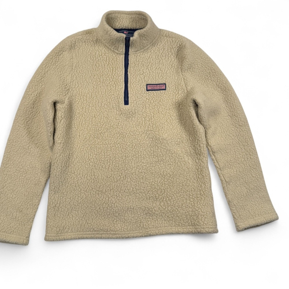 Vineyard Vines Kids XL 18 Tan Fleece‎ Quarter Zip Pullover Sweater Youth